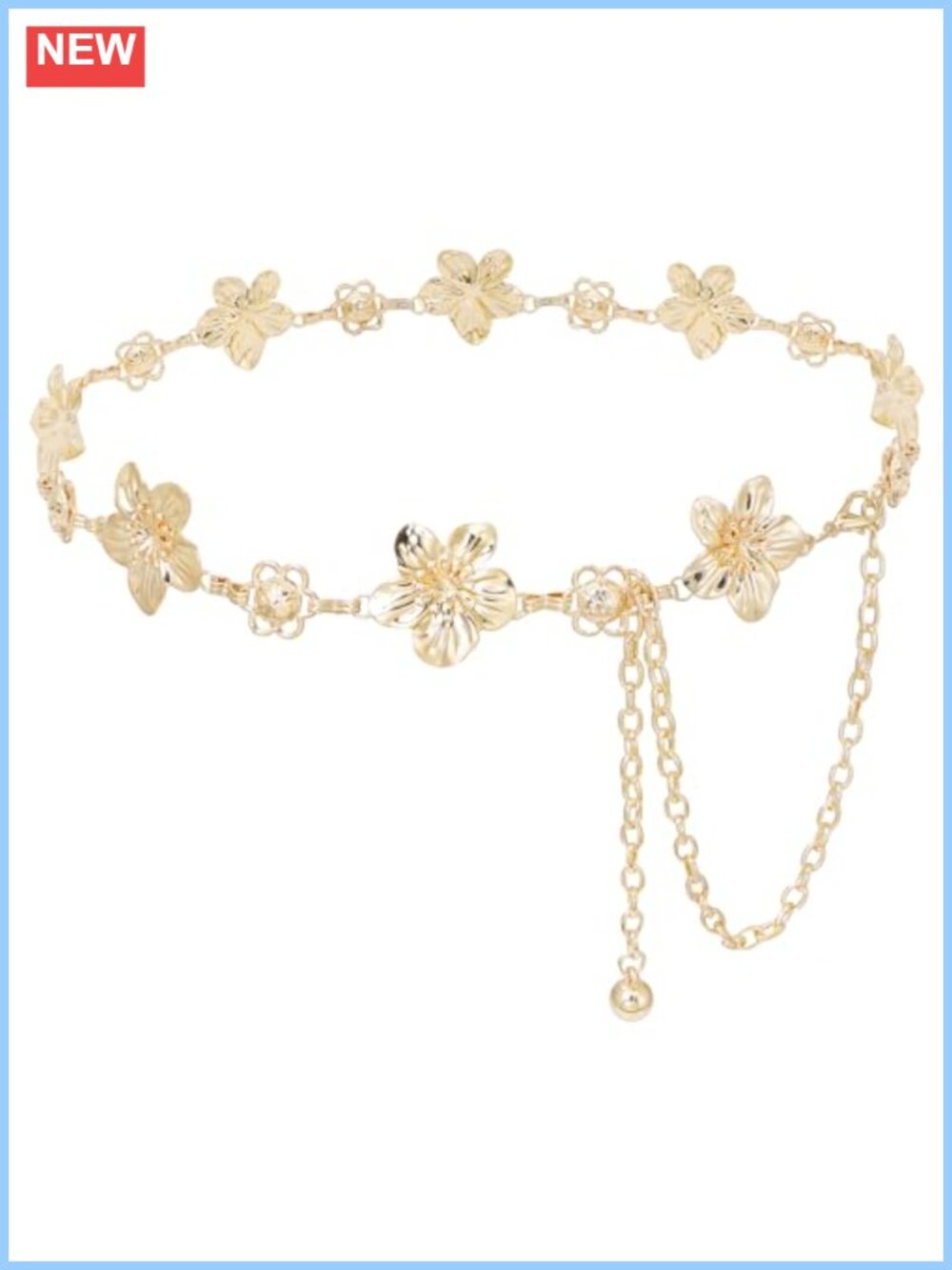 Alloy Metal Flower Waist Chain Belt Adjustable Body Chain for Dresses